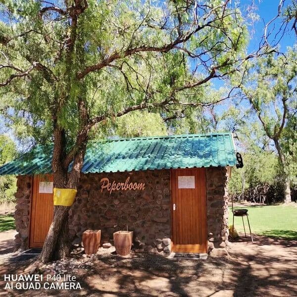 Peperboom stone cottage with green tin roof