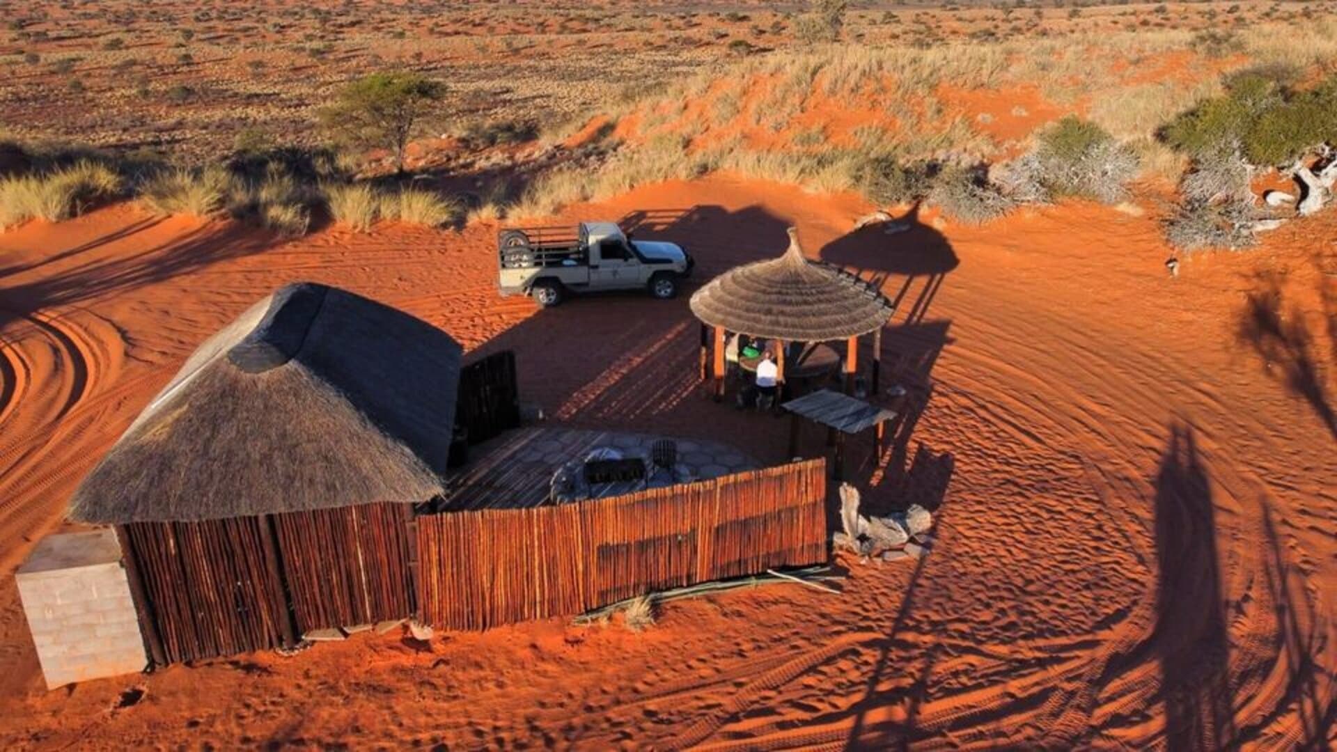 Aerial view of Red Dune Camp in the Kalahari